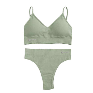 Talmont Seamless Ribbed Bra & Panty Set – Soft, Stretchy Lounge Lingerie with Removable Pads