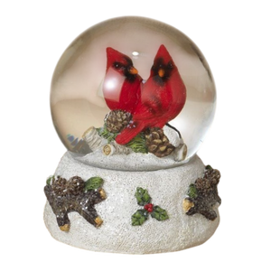 Cardinals on a Pinecone Water Globe - 5 Inch