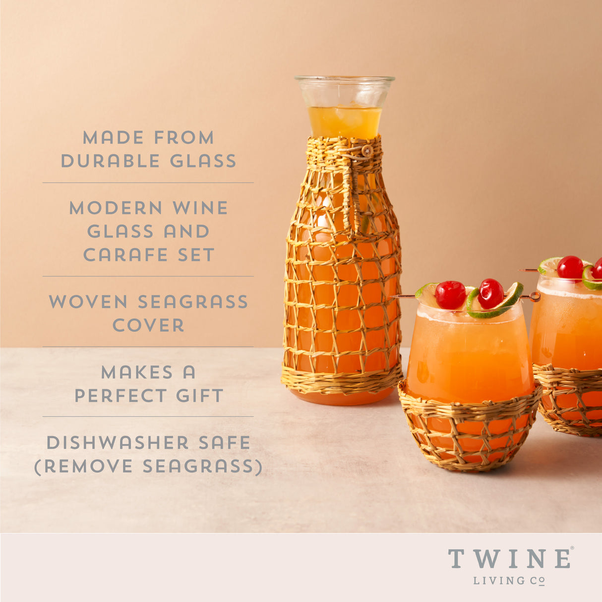Island carafe & stemless wine glass set by twine living®