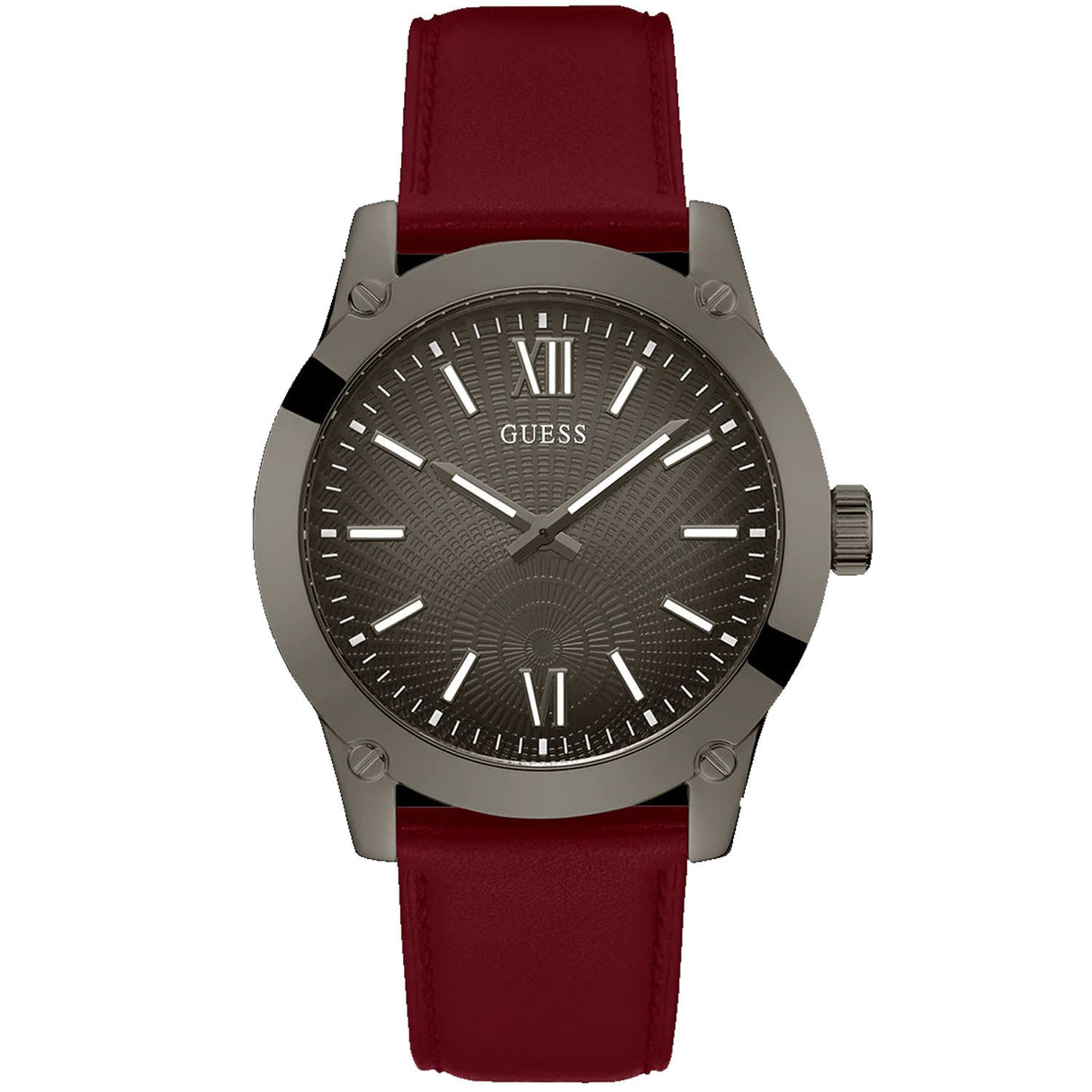 Guess Men's Dress Analog Burgundy Gunmetal