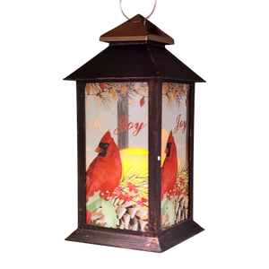 Christmas Cardinal Lantern with LED Candle - Joy