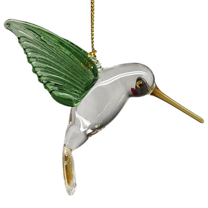 Egyptian Glass Hummingbird Ornament - Green with Yellow Beak