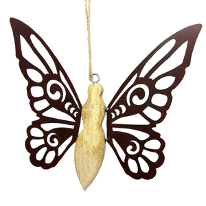 Metal and Mango Wood Rustic Butterfly Ornament - Large