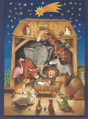 Baby Jesus and the Animals - Paper Advent Calendar - 14" x 9.5"