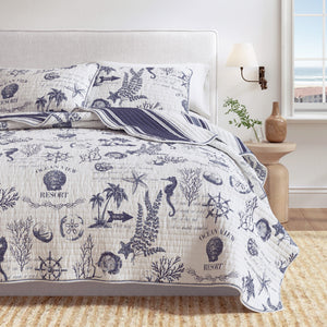 Coastal Printed Cotton Quilt Set - Calypso Collection