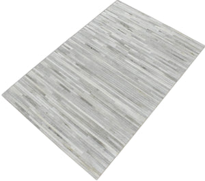 Silver And Ivory Handmade 5x8 Genuine Leather Area Rug