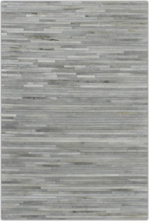 Silver And Ivory Handmade 5x8 Genuine Leather Area Rug