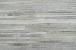 Silver And Ivory Handmade 5x8 Genuine Leather Area Rug