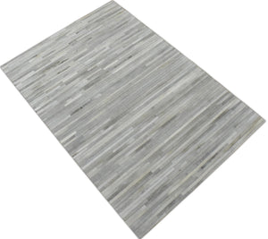 Silver And Ivory Handmade 5x8 Genuine Leather Area Rug