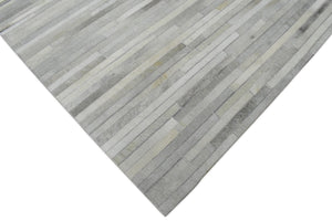 Silver And Ivory Handmade 5x8 Genuine Leather Area Rug