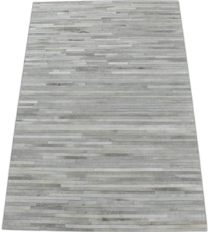 Silver And Ivory Handmade 5x8 Genuine Leather Area Rug
