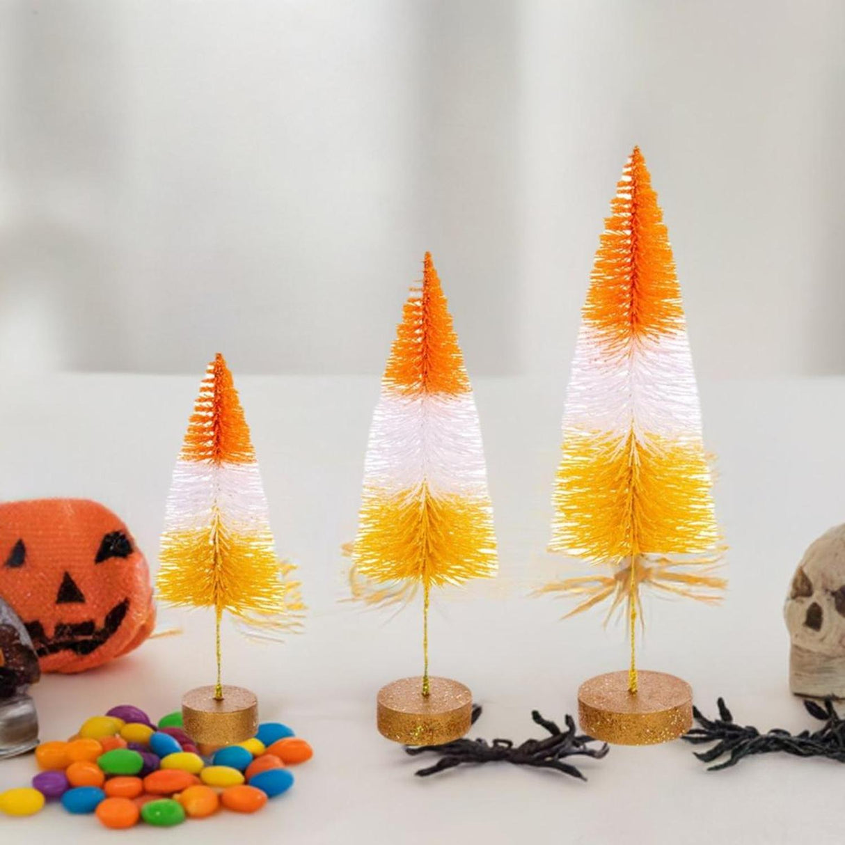 Halloween Orange Bottle Brush Tree (Set of 3)