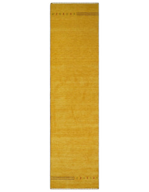 Runner Solid Gold Wool Hand Woven Modern Southwestern Tribal Lori Gabbeh Rug