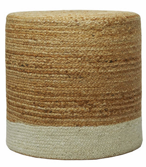 Hand Braided Gold and White Jute Round Pouf