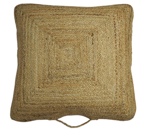Modern Style Hand Braided Gold Jute Square Pouf