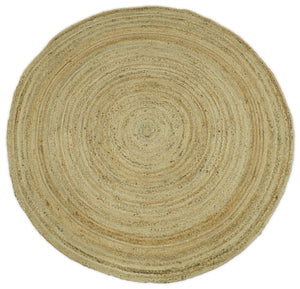 Hand Braided Solid Round natural Brown Jute Rug