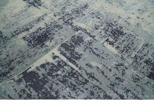 Hand Carved 8x10 Knotted Beige, Silver and Charcoal Modern Abstract Wool And Bamboo Silk Area Rug
