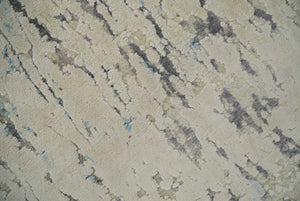 Hand Carved Abstract 8x10 Beige, Charcoal and Blue Hand Knotted Wool and Real Silk Area Rug
