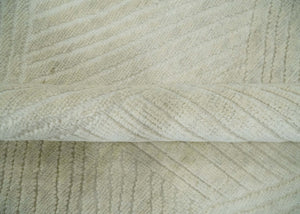 Hand carved Beige Geometrical Stripes Pattern Hand Knotted 9x12 Wool Area Rug
