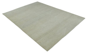 Hand carved Beige Geometrical Stripes Pattern Hand Knotted 9x12 Wool Area Rug