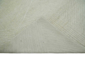 Hand carved Beige Geometrical Stripes Pattern Hand Knotted 9x12 Wool Area Rug