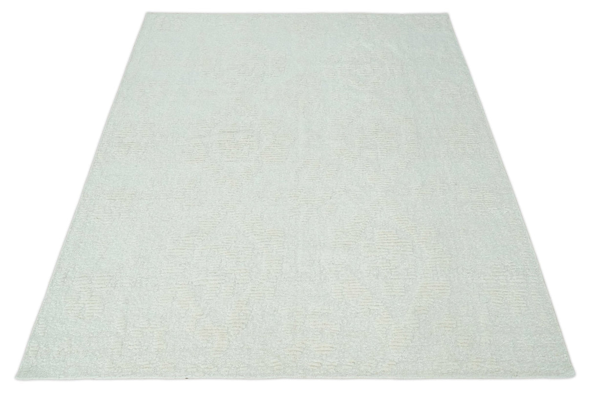 Hand carved Ivory Traditional Hand Knotted 8x10 high low Wool Area Rug