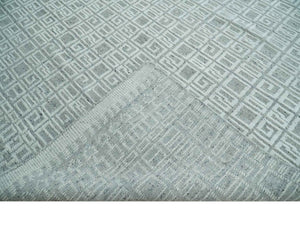 Hand carved Silver and Charcoal Traditional Geometrical Pattern Hand Knotted 8.2x10.6 Wool Area Rug