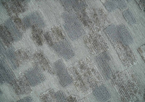 Hand carved Silver, Gray and Brown Traditional Geometrical Pattern Hand Knotted 8x10 and 9x12 Wool and Silk Area Rug