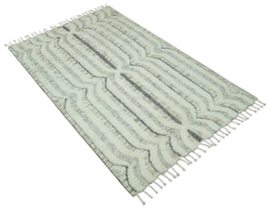 Hand Carved Texture Ivory, Gray, Charcoal and Beige Moroccan Style Modern Stripes Design 5x8 wool Area Rug
