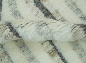 Hand Carved Texture Ivory, Gray, Charcoal and Beige Moroccan Style Modern Stripes Design 5x8 wool Area Rug