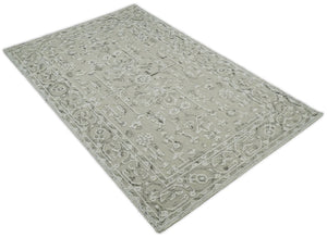 Beige Modern Style Hand Tufted Wool Textured Loop 5x8 Area Rug