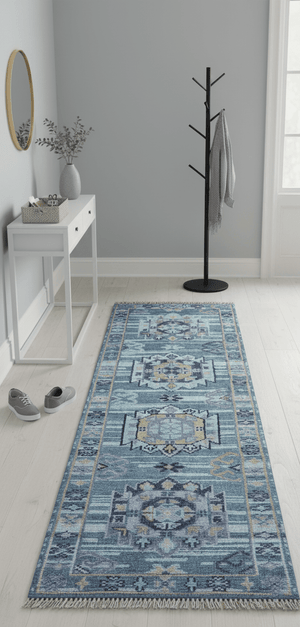 Hand knotted 2.6x8 Gray Traditional Transitional Design Wool Area Rug
