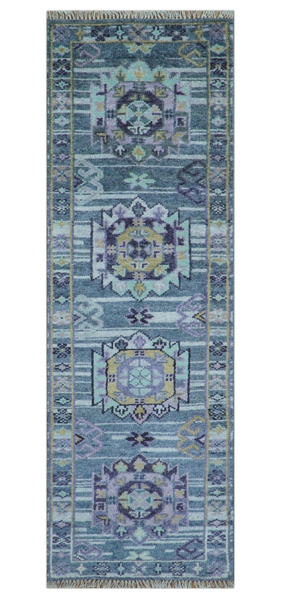 Hand knotted 2.6x8 Gray Traditional Transitional Design Wool Area Rug
