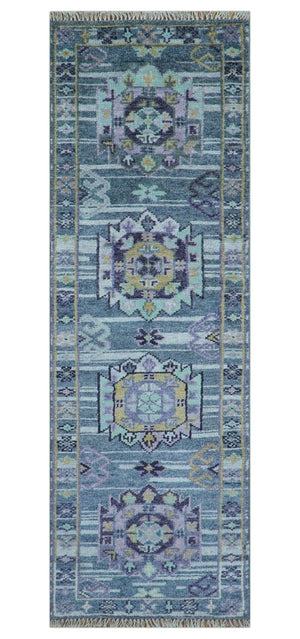 Hand knotted 2.6x8 Gray Traditional Transitional Design Wool Area Rug