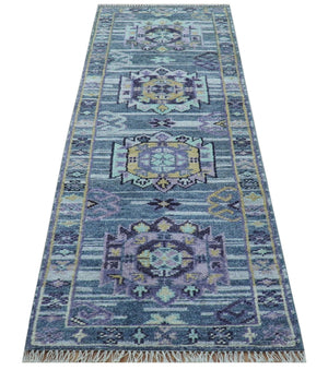 Hand knotted 2.6x8 Gray Traditional Transitional Design Wool Area Rug