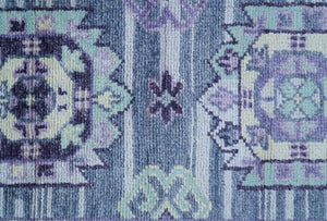 Hand knotted 2.6x8 Purple transitional geometrical Design Wool Area Rug