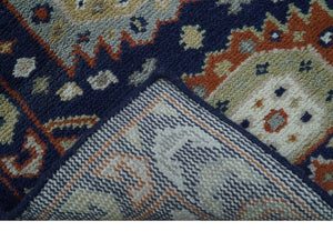 Hand Knotted 2.6x6 Traditional Blue And Rust Wool Runner Rug