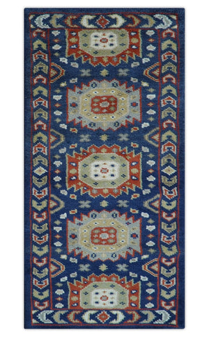 Hand Knotted 2.6x6 Traditional Blue And Rust Wool Runner Rug