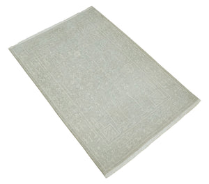 Hand Knotted 2x3 Beige and Ivory Traditional Persian Oushak Wool Rug