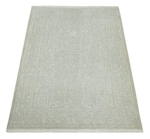 Hand Knotted 2x3 Beige and Ivory Traditional Persian Oushak Wool Rug