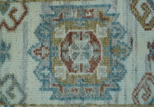 Hand knotted 2x3 Ivory And Blue transitional geometrical Design Wool Area Rug
