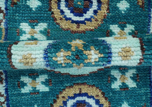 Hand knotted 2x3 Teal Traditional Khotan Design Wool Area Rug