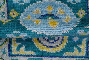 Hand Knotted 2x3 Traditional Khotan Design Teal And Mustard Wool Rug