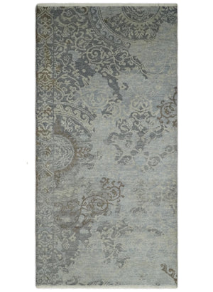 Hand Knotted 2x4 Gray And Beige Traditional Vintage Persian Wool Rug