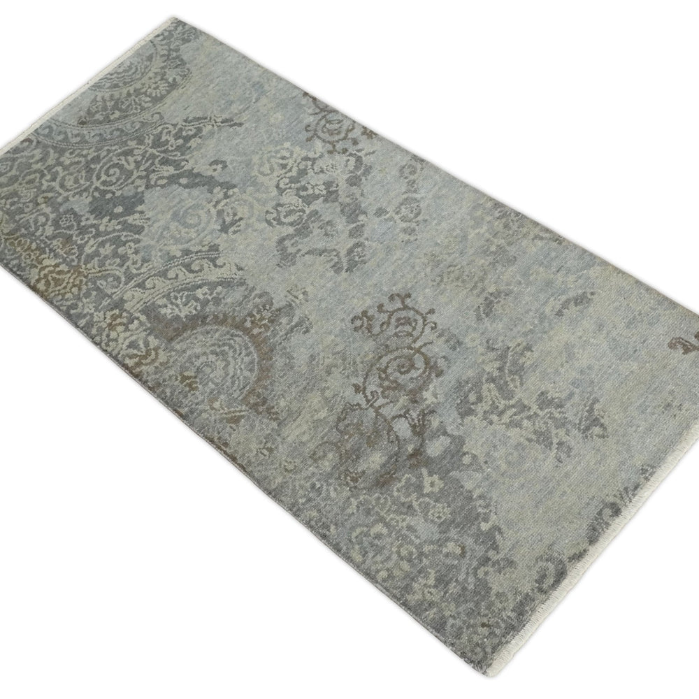 Hand Knotted 2x4 Gray And Beige Traditional Vintage Persian Wool Rug