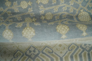 Hand Knotted 3x3 Gray, Ivory and Beige Traditional Low Pile Wool Rug, Bedside Rug | N35033