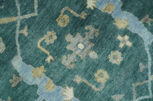 Hand Knotted Oriental Oushak Teal and Beige Multi Size Wool Area Rug