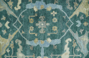 Hand Knotted Oriental Oushak Teal and Beige Multi Size Wool Area Rug