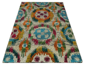 Hand Knotted 4.5x6.5 Multicolor Persian Recycled Silk Area Rug