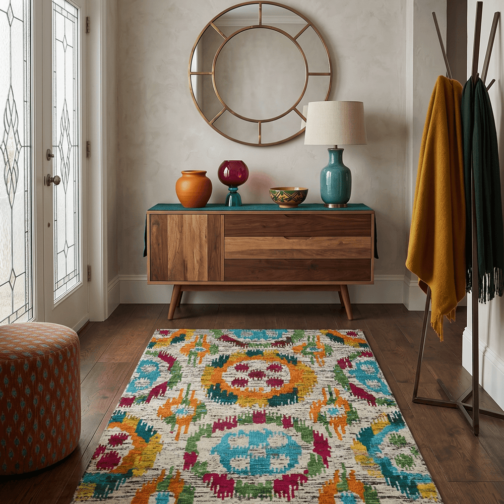 Hand Knotted 4.5x6.5 Multicolor Persian Recycled Silk Area Rug